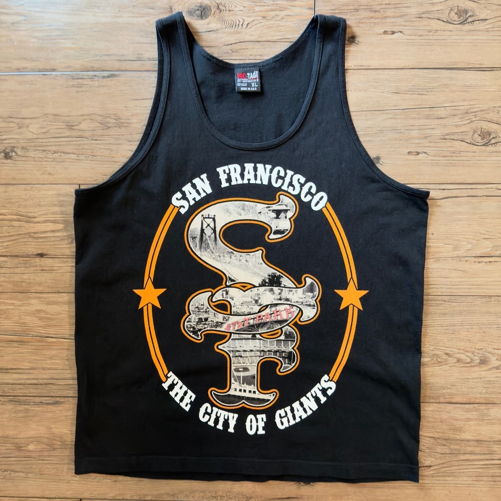 Vintage San Francisco‎ Giants Graphic Tank Top Black USA Made XL